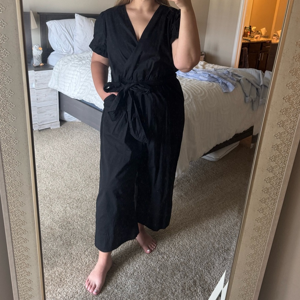 J. Crew Black Wrap Jumpsuit with Tie Waist